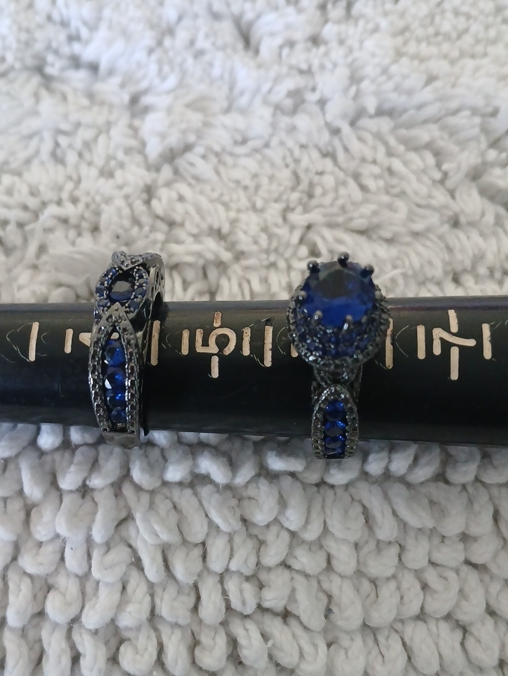 Blue Sapphire Halo Ring Set - Women's Jewelry
